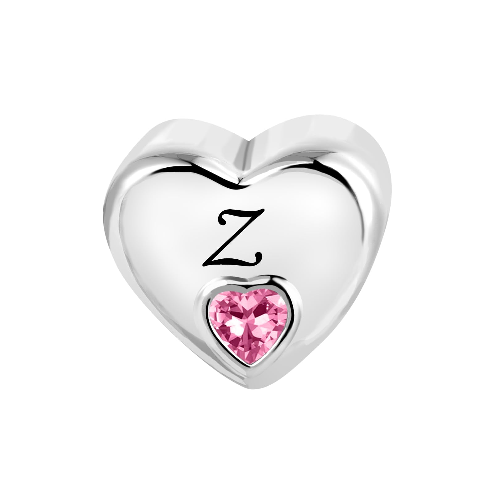 KunBead Jewelry Initial Z Letter Love Pink Heart Alphabet Bead Charms Compatible with Pandora Charm Bracelets