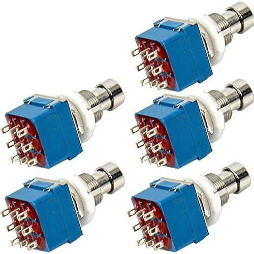 Mintice 5Pcs 3PDT 9 Pins Box Stomp Guitar Effect Pedal Foot Switch True Bypass Foot Pedal Control Switch Electric Guitar Metal Blue