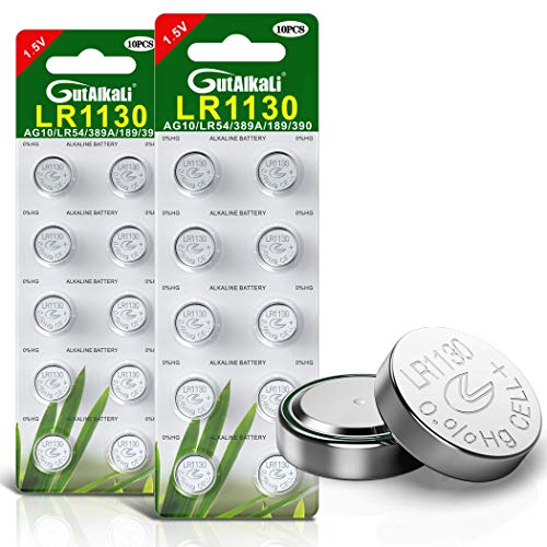 GutAlkaLi LR1130 Battery Pack of 20 – 1.5V AG10 Batteries for Watches, Hearing Aids, Glucometer, Key Fobs and Small Electronics – Silver Oxide Chemistry Provides Stable Voltage and Long Lifespan