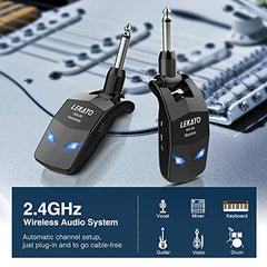 LEKATO 2.4GHz Guitar Wireless System 8Hs Runtime Wireless Guitar Transmitter Receiver Rechargeable Digital Guitar System Cordless Electric Guitar Cable Lead For Guitars Bass(WS80)