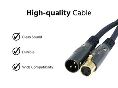 Monoprice 6 Feet Premier Series XLR Male To XLR Female 16AWG Cable (Gold Plated) Microphone and Interconnect-104751, Black