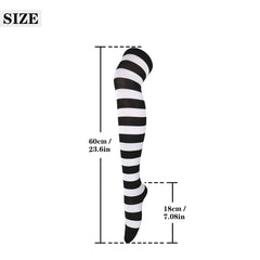 Andiker 1 Pair Over Knee High Socks for Women, Soft Long Stripe Knee Thigh Boot Warm Stockings Cotton Knee Highs Socks for Cosplay Daily Wear (black-white stripe)