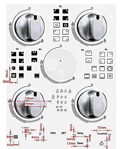 Arqi UK Multiple Stove Hob Range Replacement Stickers, Universal for 4, 5 and 6 burners, Black and white inks , heat and grease resistant on tough PVC,