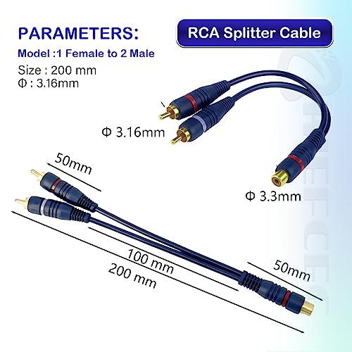 BRIEFCEC RCA Splitter Cable, 15cm RCA Y Cable AV Cable 1 RCA Female to 2 RCA Male RCA Extension Audio Cable for Home Theater(2Pcs)