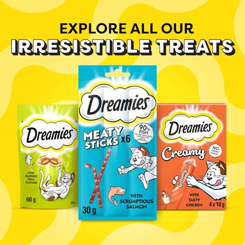 Dreamies Cat Treats, Tasty Snacks with Scrumptious Salmon and heavenly Tuna, 8 Pouches of 60 g