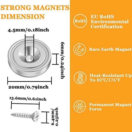 MIN CI 10pcs Neodymium Magnets, 20mm Magnets Strong Heavy Duty 35lbs Magnet with Hole and Steel Capsule Rare Earth Magnets Round Magnets Pot Magnet with Screws