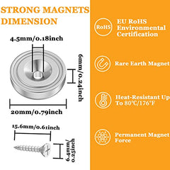 MIN CI 10pcs Neodymium Magnets, 20mm Magnets Strong Heavy Duty 35lbs Magnet with Hole and Steel Capsule Rare Earth Magnets Round Magnets Pot Magnet with Screws