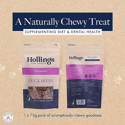 Hollings Duck Bites Dog Training Treats, Delicious Duck Treats for Adult Dogs, High in Protein & Made with 100% Natural Ingredients (75g)