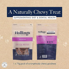 Hollings Duck Bites Dog Training Treats, Delicious Duck Treats for Adult Dogs, High in Protein & Made with 100% Natural Ingredients (75g)