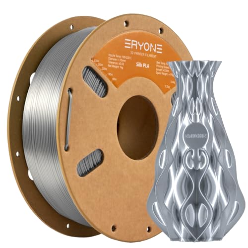 ERYONE Silk PLA Filament 1.75mm, 3D Printer Filament PLA, -0.03mm, 1kg(2.2lbs)/Spool, Silk Silver