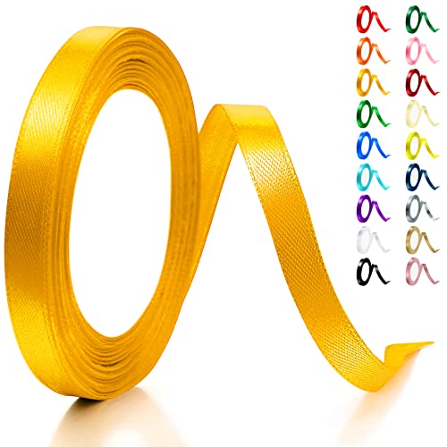 Artcut Ribbon, Gold Ribbon, 10MM × 22M Ribbons for Crafting, Gold Ribbon for Gift Wrapping, Ribbon for Balloons, Sewing, Hair Ribbon, Satin Ribbon, Coloured Ribbon for Wedding, Party, Mothers Day