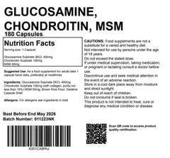 Glucosamine, Chondroitin Vitamin C & MSM 180 Capsules Healthy Joint Supplement. UK Made. Pharmaceutical Grade