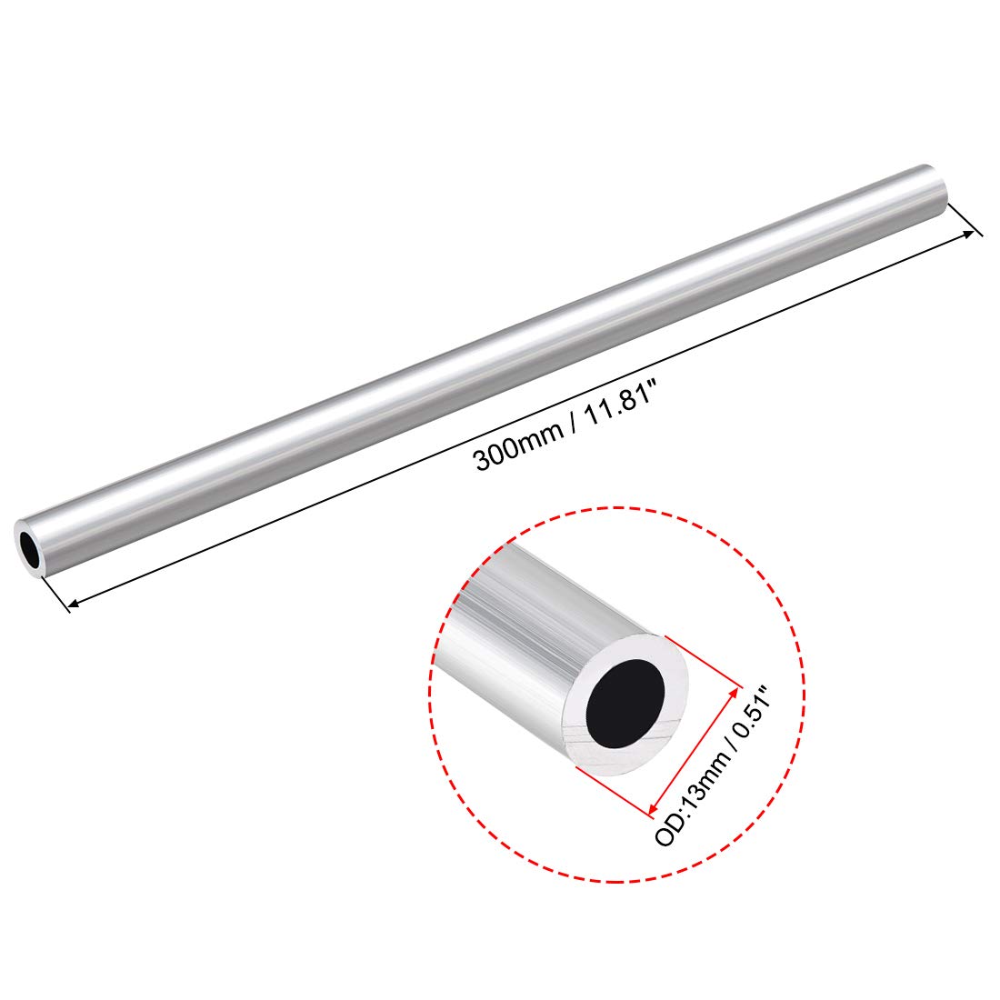 sourcing map 6063 Aluminum Round Tube, 300mm Length 13mm OD 9mm Inner Dia Seamless Aluminum Straight Tubing