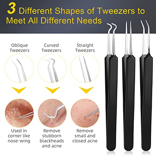 Blackhead Remover Tool Kit, IUMAKEVP 15 PCS Professional Stainless Steel Pimple Popper Comedone Extractor Tools for Removing Pimples, Blackheads, Zit on Face - Acne Removal Kit with Metal Case (Black)