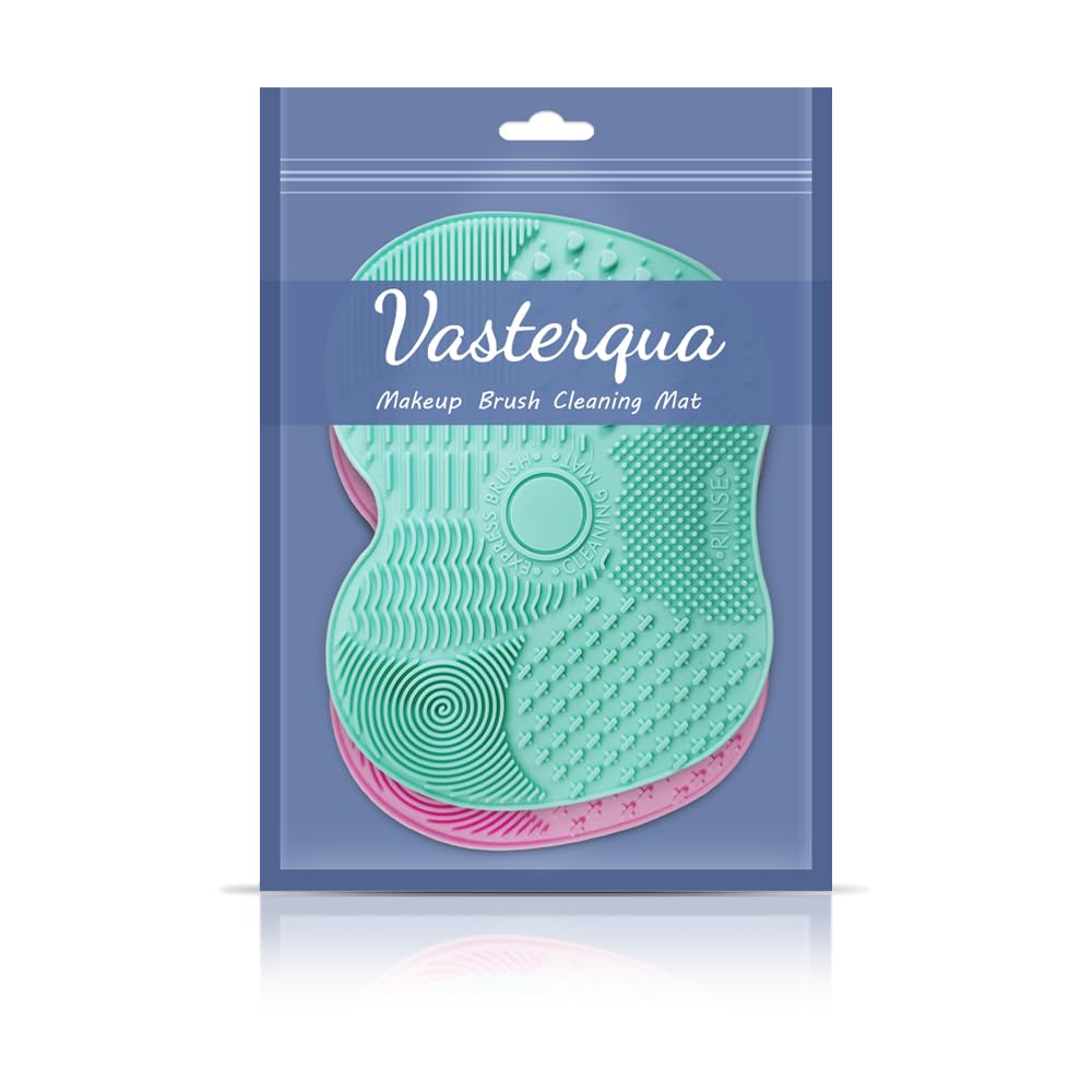 Vasterqua 2 Packs Makeup Brush Cleaning Mat, Silicone Makeup Brush Cleaner with Back Suction Cups(Green and Pink)