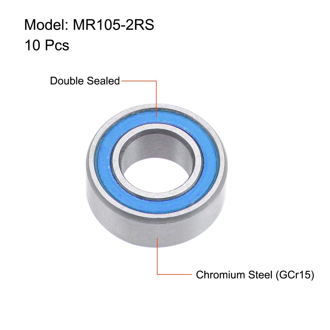 sourcing map MR105-2RS Deep Groove Ball Bearings 5mm x 10mm x 4mm Double Sealed Chrome Steel Blue Cover P6(ABEC3) 10pcs