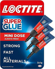 Loctite Universal, Strong Super Glue All Purpose Adhesive for Repairs, Clear Glue for Various Materials, Easy to Use Instant Super Glue, Convenient Travel Size 3 x 1g