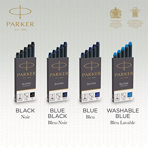 Parker Fountain Pen Ink Refill Cartridges   Long   Black QUINK Ink   5 Count (Blister)