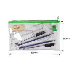 Linex Clear Filled Pencil Case Exam Set, for Maths Students, Ruler, Protractor