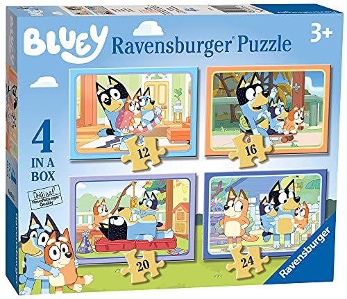 Ravensburger Bluey Toys - 4 in Box Jigsaw Puzzles for Children Age 3 Years Up - 12, 16, 20, 24 Pieces - Gifts for Kids