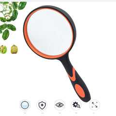 Magnifying Glass 10X, Handheld Reading Magnifier with Non-Slip Soft Rubber Handle, 75mm Magnifying Lens, Shatterproof Magnifying Mirror Reading Books, Inspection, Insects(Orange)