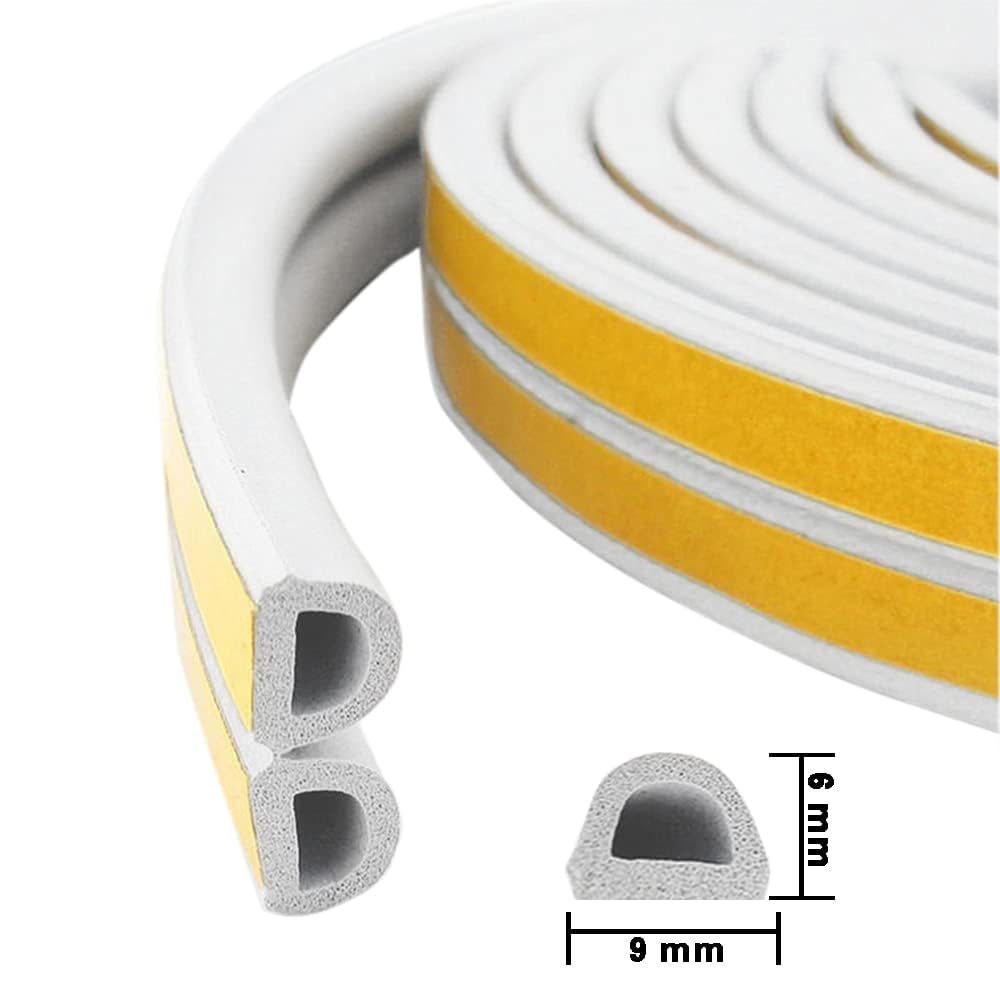 Weather Stripping Tape, Doors Windows Draught Excluder Self-Adhesive Anti-Collision Rubber D Type Foam Sealing Tape, Rubber Sound Insulation for Door Window Draught Stopper (White-10m)