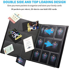 WAIZHIUA Trading Cards Album Folder, 432 Pockets Game Card Sleeves Album Card Binder Album with Elastic Strap for Pokemon, 24 Sheet, 18 Pockets Each Sheet (Double Sided)