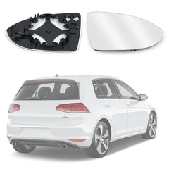 URAQT Fit for VW Golf MK7 2013-2020 Wing Mirror Glass, Right Heated Wing Mirror Glass Replacement, Convex Clear Driver Side Heated Aspherical with Support Plate Door Mirror OEM:V-W (5G0857522)