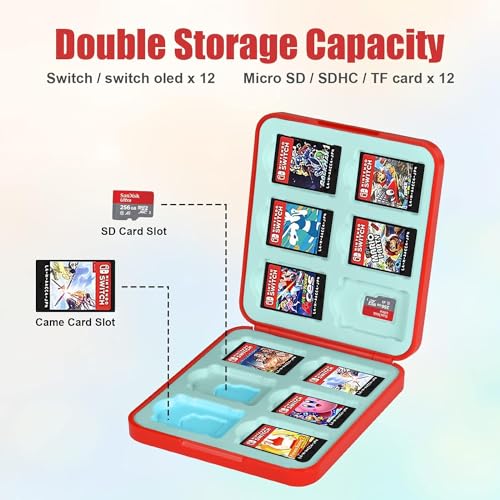 Vicloon Game Card Case for Nintendo Switch, Game Card Holder Game Storage with 12 Switch Game and Micro SD Storage Slots, Switch Games Holder case for Switch Game Card & SD Card Storage (Red)