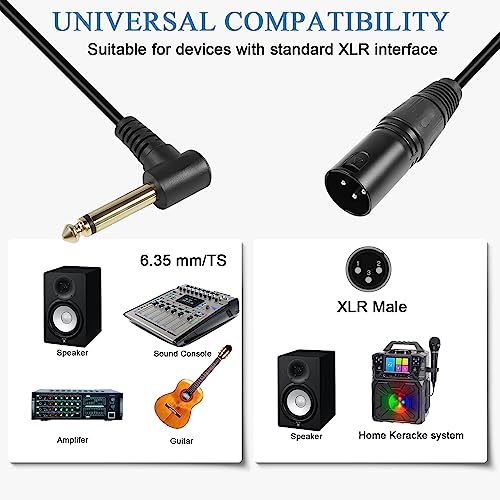 QIANRENON 90 Degree Angle TS 6.35mm to XLR Unbalanced Cable Adapter TS 1/4 Right Angle Male to XLR Male Audio Extension Cable, for Microphone Guitar Amplifier Mixer, 30cm/11.8in