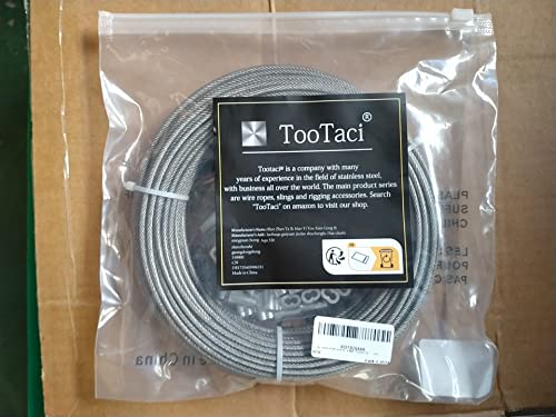 TooTaci 3mm Wire Rope Kit,10M/3mm Stainless Steel Caoted Cable Wire Rope with Wire Rope Clips,Crimping Sleeves,Thimble,Heavy Duty Outdoor Metal Cable for Garden Wire,String Lights Hanging,Fence Wire