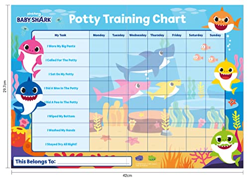 Paper Projects 01.70.30.041 Baby Shark Potty Training Includes 56 Sparkly Stickers   Colourful Chart is Wipe-Clean, Blue, 29.7cm x 42cm