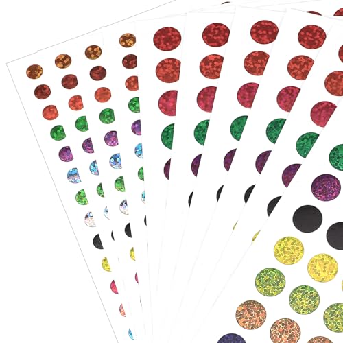 2530 Pcs Shinny Round Dot Stickers Laser Color Coding Labels Glitter Circle Dot Labels 16 Colors Colorful Coding Label Sticker for Home Office Students