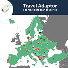 Pipestation® Holiday Charger EU 2 Pin to USB Plug Adapter   Euro Adaptor - 2 USB Ports   European Universal Travel Adapter Plug Uk To Europe Travel Plug Charging For Phones Shaver Toothbrush (2 Pack)