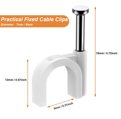 Cable Clips, 100 Pack Round White 7mm Wire Clips Management with Steel Nail for TV Computer Telephone