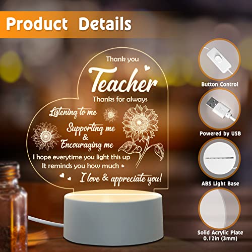 Niyewsor Thank You Teacher Gifts, Appreciation Teacher Night Light Teacher Gifts for Women Thank You Teacher Gifts Graduation Birthday Christmas