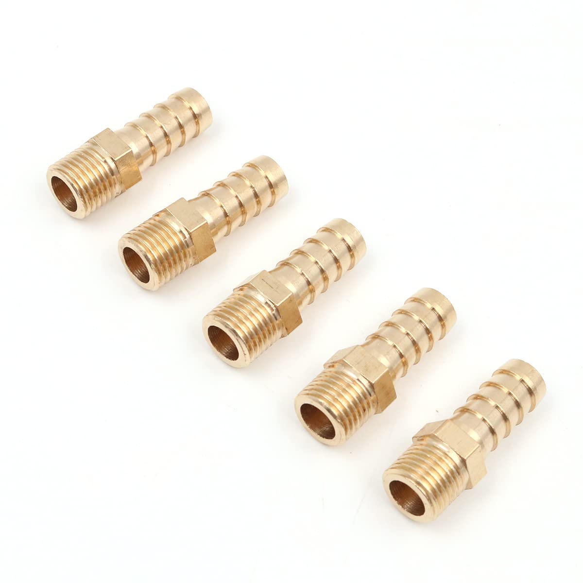 Hsthe Sea 5 Pcs 10 mm to 1/4” BSP Solid Brass Hose Tail Connector Barbed to BSP Male Thread,Pond/Pool/Hose Pipe Adapter