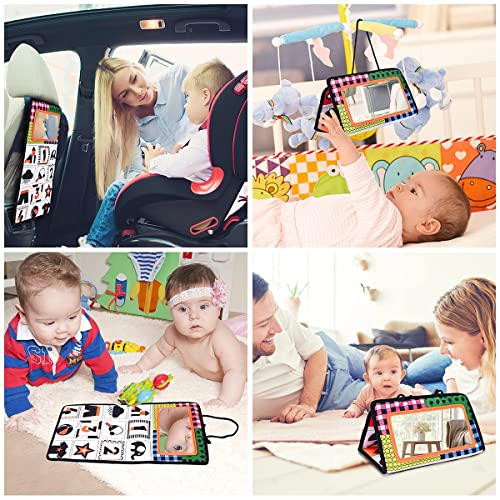 Vicloon Tummy Time Mirror, Baby Mirror Black and White Sensory Toys Tummy Time Activity Mirror, Baby Mirror Toy Safe Foldable with High Contrast Patterns Play and Pat Activity Mat for Newborn Infants