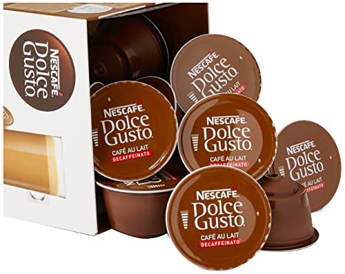 NESCAFE Dolce Gusto Cafe au Lait Decaf Coffee Pods - total of 48 Coffee Capsules - Decaffeinated Coffee (3 Packs)