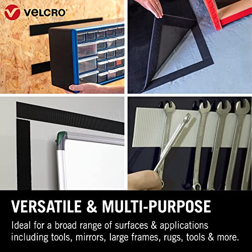 VELCRO Brand   Heavy Duty Stick On Tape   Cut-to-Length Industrial Extra Strong Double Sided Hook & Loop Self Adhesive Tape Perfect for Room Décor & Home, Office, Garage Use   Black   50mm x 2.5m