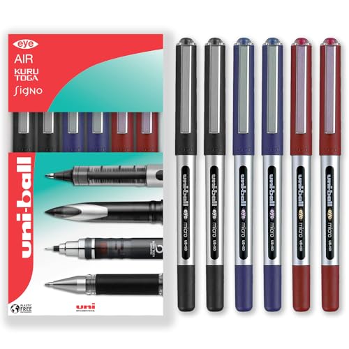 uni-ball Eye Micro Ub-150 Gel Ink Pen - 0.5 mm - Pack of 6-2 x Black, 2 x Blue, 2 x Red - In Gift Box