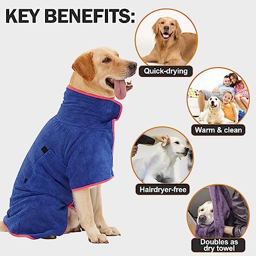 HezzLuv Super Absorbent Pet Bathrobe, Microfiber Dog Drying Coat Dog Robe Towel, For Small Medium & Large Dogs, Drying Dogs, Portable Dog Shower For Dogs And Cats (Blue M)