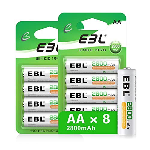 EBL AA Rechargeable Batteries (Retail Package), 1.2V 2800mAh AA Battery, 8 Counts