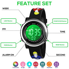 Bigmeda Kids Digital Watch, 3D Cartoon Sports Watch for 3-10 Year Boys Girls, Time Date Display, 7 Color Backlight, Stopwatch, Alarm Functions Kids Waterproof Wrist Watch (Football)