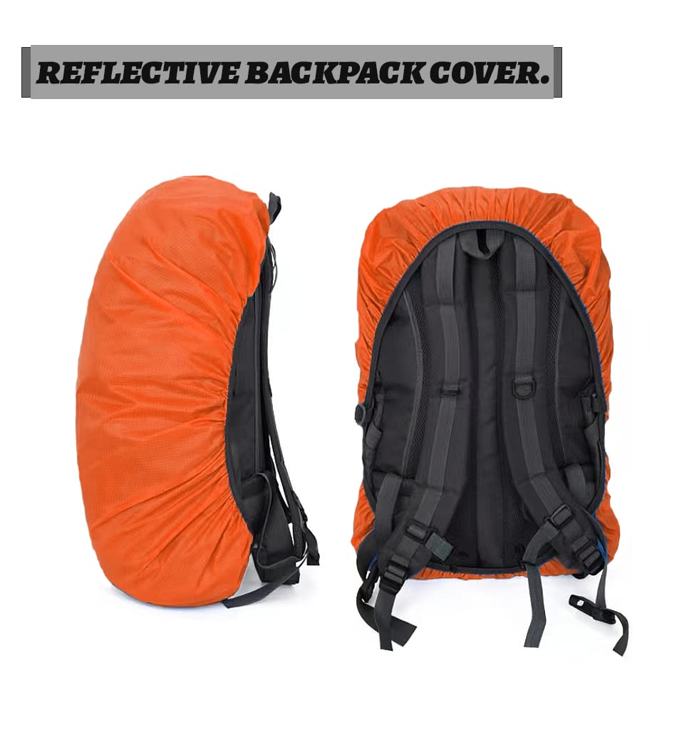 DONJIM 1 Pack Reflective Backpack Cover, Waterproof Backpack Rain Cover, Reflective Rucksack Covers in Polyester, Waterproof Rucksack Cover for Outdoor Hiking Riding Climbing, Orange-S(18-25L)