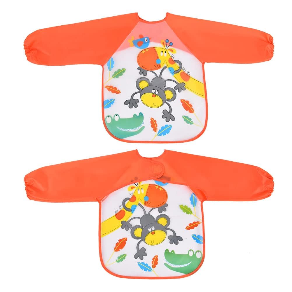 Vicloon Bibs with Sleeves, 3pcs Waterproof Long Sleeve Bib, Baby Feeding Bib Unisex Feeding Bibs Apron for Infant Toddler 6 Months to 3 Years Old（Orange-Purple-Yellow）