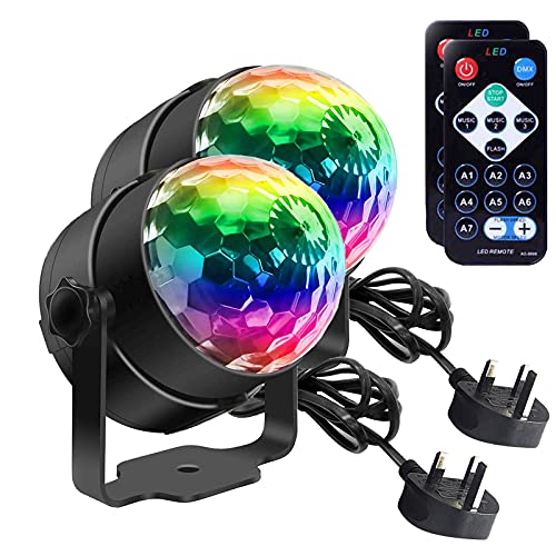 Disco Lights, SEBRUANC Mini Disco Ball LED Party Lamp Music Controlled Disco DJ 360° Rotating Ball Lights 3W RGB Stage Lights with Remote Control for Home Parties Birthday KTV Party Christmas 2pc