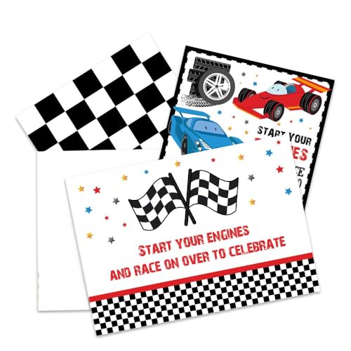 WERNNSAI Racing Car Party Invitation with Envelopes - 20 Count Race Car Party Supplies for Boys Birthday Baby Shower Graduation Fill-in Style Racing Invite Cards