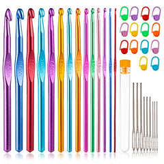 Tiiduo 37 PCS Crochet Hooks Set, High Quality Coloured Aluminum Ergonomic Handle Crochet, Hook Needles for Arthritic Hands, with Stitch Markers and Large-Eye Blunt Needles