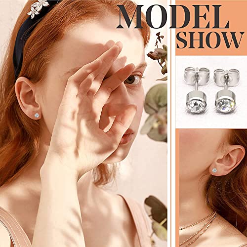 Artskin 3 Pairs/Set Women's Stud Earrings Titanium Girls' Earrings Hypoallergenic Crystal Men's Earrings 5mm Nickel Free Silver Plated Earrings Studs Valentine's Day Birthday Mothers' Day Gift